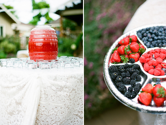 Refreshing red punch and berry platter for party