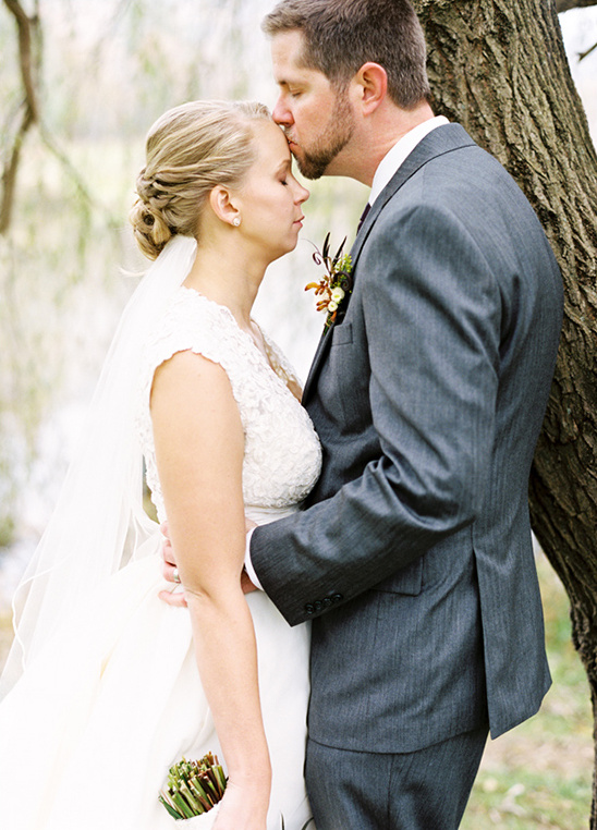 Couple kissing, wedding day love