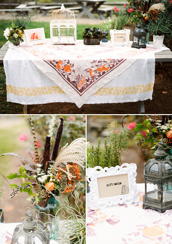 Rustic chic wedding gift table decoration outdoors