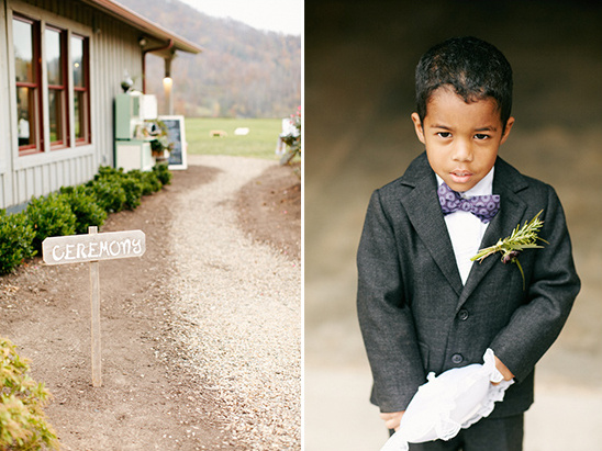 Ceremony sign and young boy at outdoor wedding event