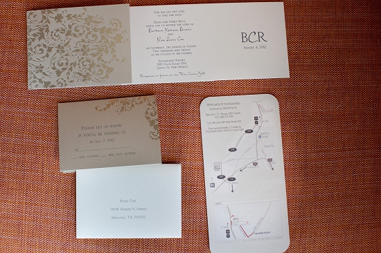 Elegant wedding invitation suite with RSVP and directions