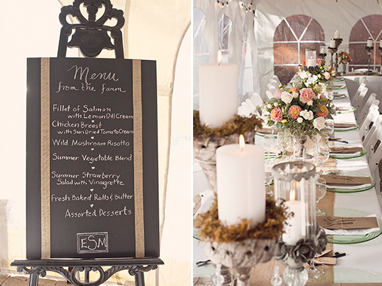 Wedding menu board with farm dishes