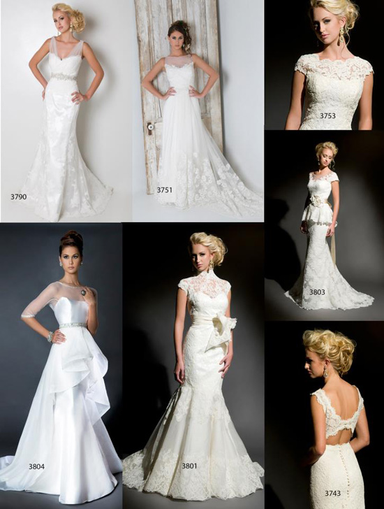 Elegant wedding gowns in lace and satin