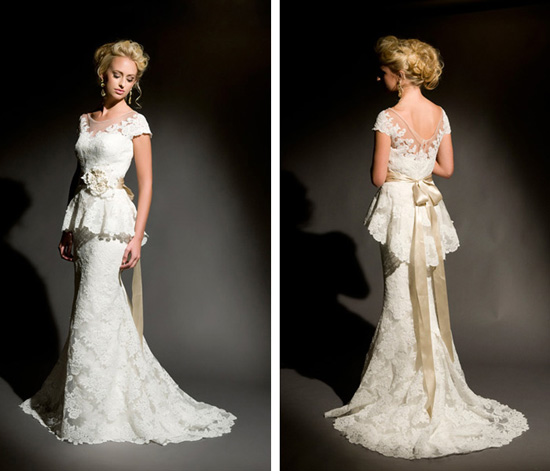 Elegant lace wedding dress with a satin belt