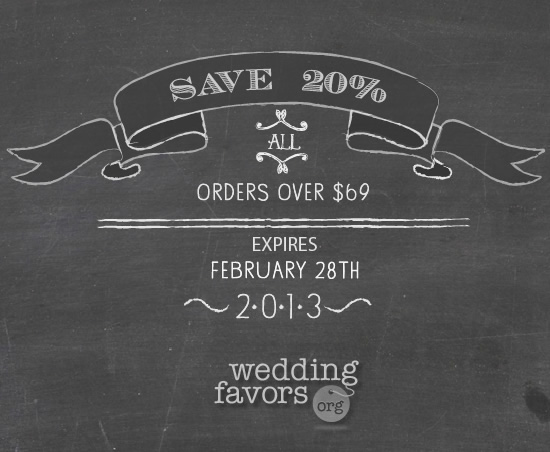 Wedding favors offer save 20% all orders over 69 dollars