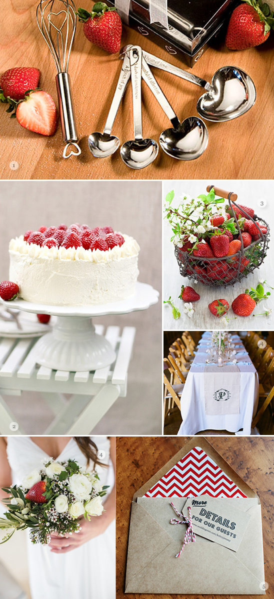 Strawberry themed wedding inspiration collage