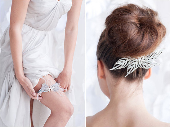Bridal garter and hair accessory set