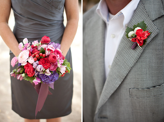 Wedding attire bride bouquet and groom boutonniere
