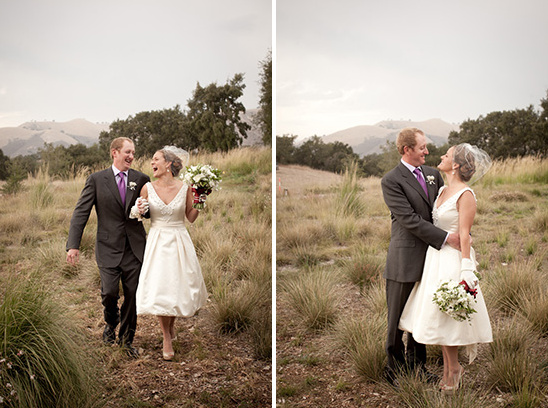 Joyful bride and groom wed outdoors in nature
