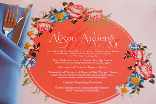 Alison Arberg's floral wedding menu