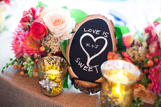 Rustic wedding centerpiece: Love is sweet, K+J
