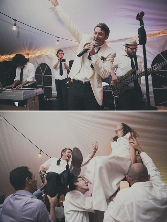Wedding band performs lively music at reception