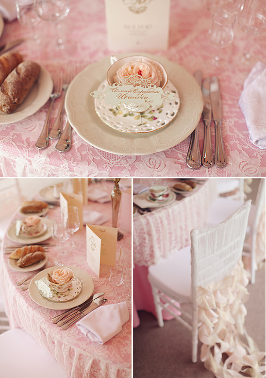 Elegant pink wedding place setting with rose