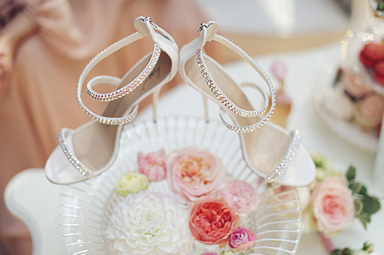 Sparkling white heels with rhinestones