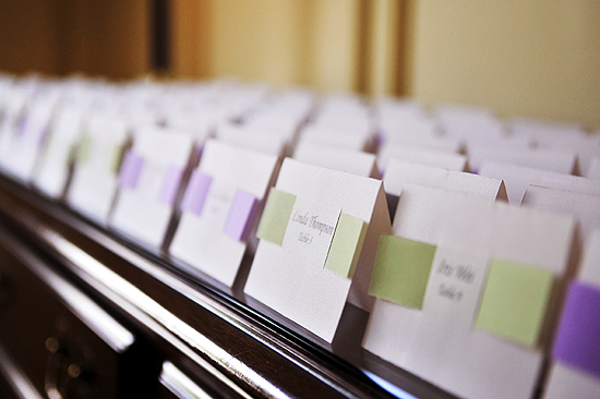 Wedding reception place name cards seating chart