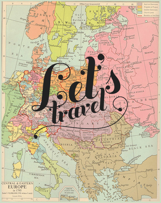Vintage map of Europe: Lets travel