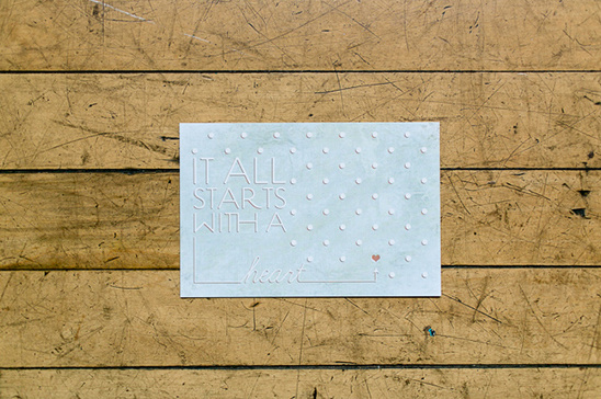 Blue card with heart, It all starts with a heart message on wood