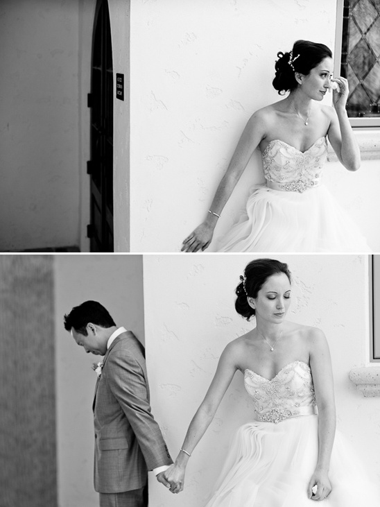 Bride and groom holding hands before a wedding ceremony