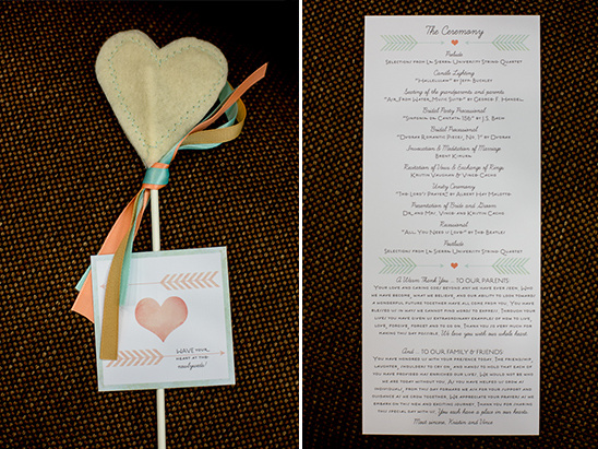 Wedding decor with heart-shaped stick and ceremony details