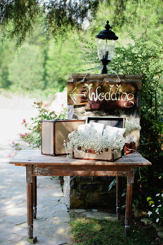 Rustic wedding sign and table decorations