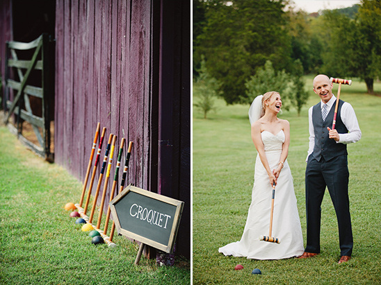 Croquet wedding couple in a garden