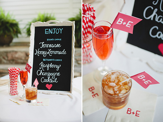 Drinks menu with cocktails and initials