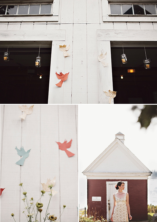 Rustic wedding decor with paper birds and jars