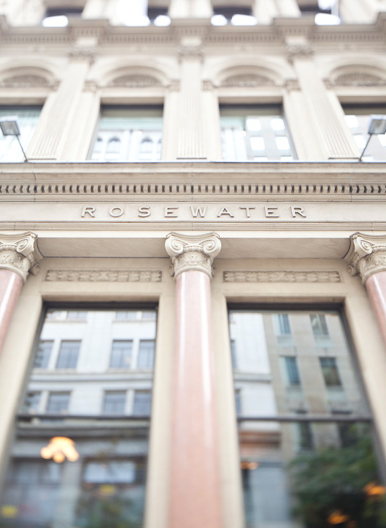 Rosewater building facade with pink columns