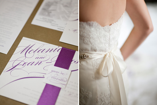 Wedding invitations and a lace wedding dress