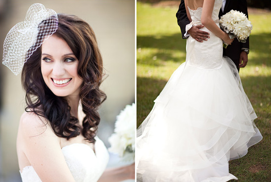 Bride in wedding dress and veil, happy couple