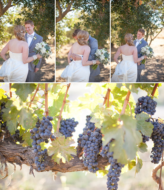 Vineyard wedding with loving couple and beautiful grapes