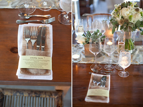 Elegant wedding table setting with cutlery and floral decor