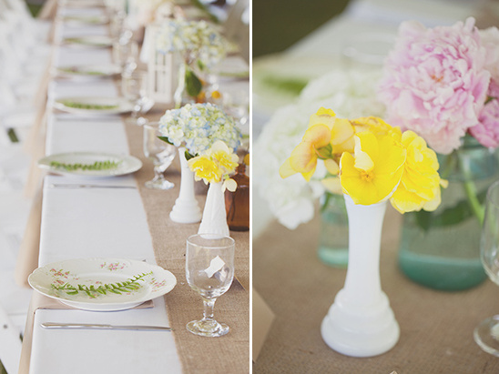 Elegant table setting with flowers and vintage plates for a party