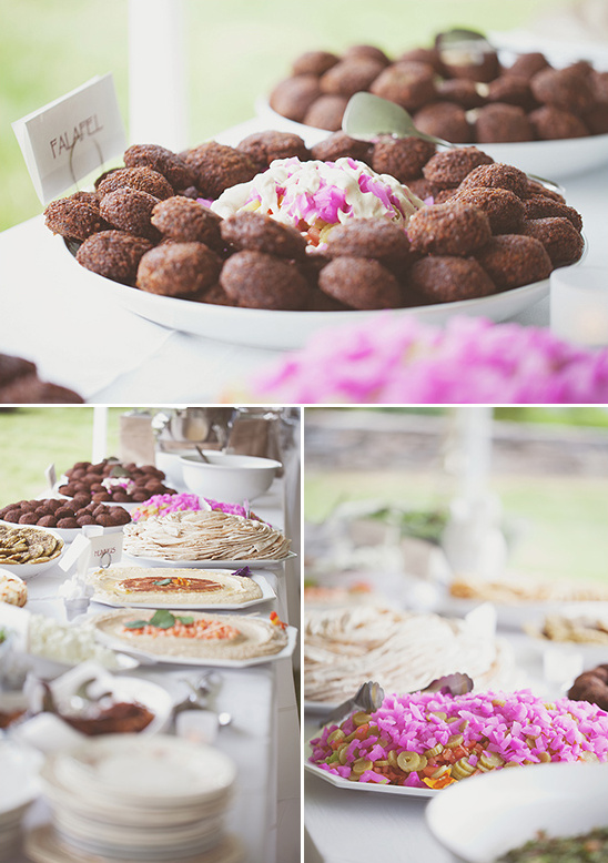 Delicious falafel platter with other Middle Eastern food on display