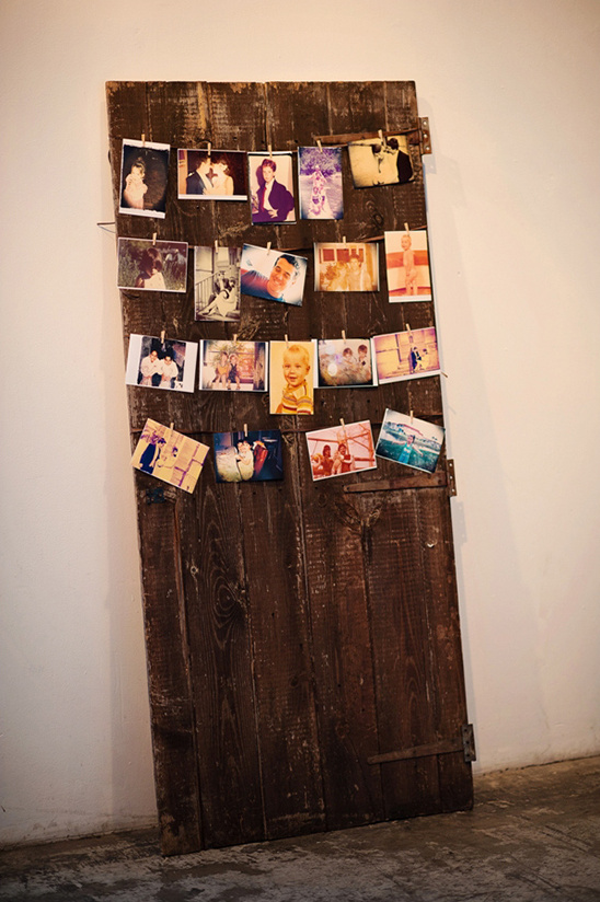 Wooden door with photos, memories displayed