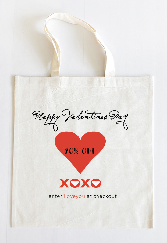 Happy Valentines Day 20% off tote bag sale XOXO