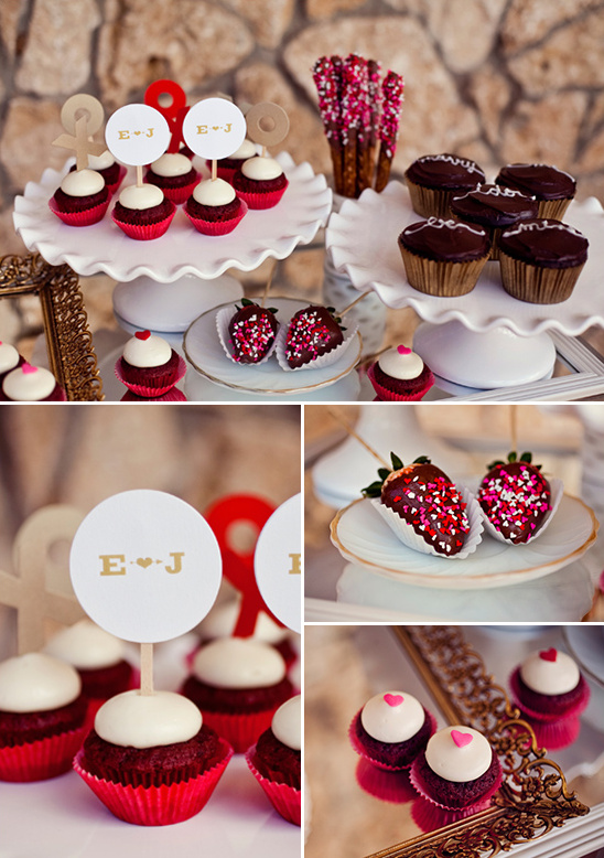 Delicious cupcakes and chocolate covered strawberries dessert