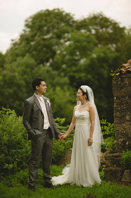 Happy couple holding hands, wedding day