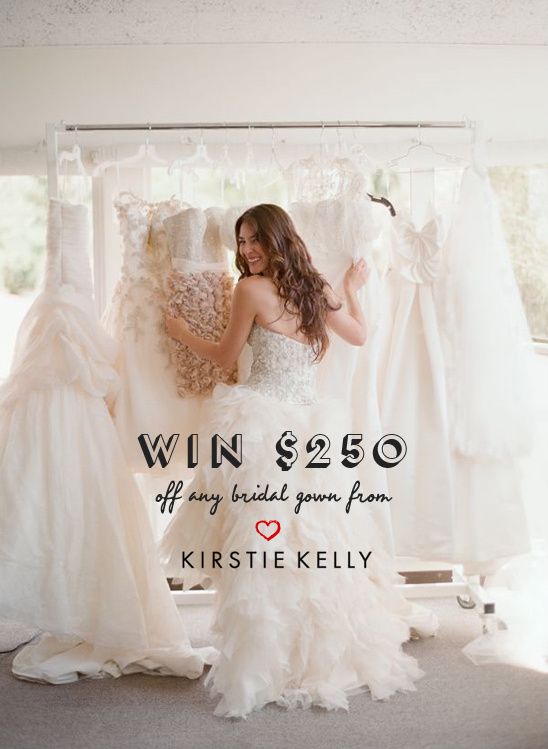 Bride smiles among Kirstie Kelly wedding gowns for giveaway