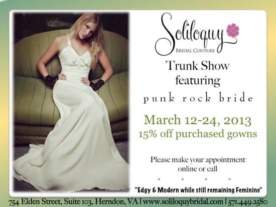 15% off Soliloquy Bridal Couture Trunk Show