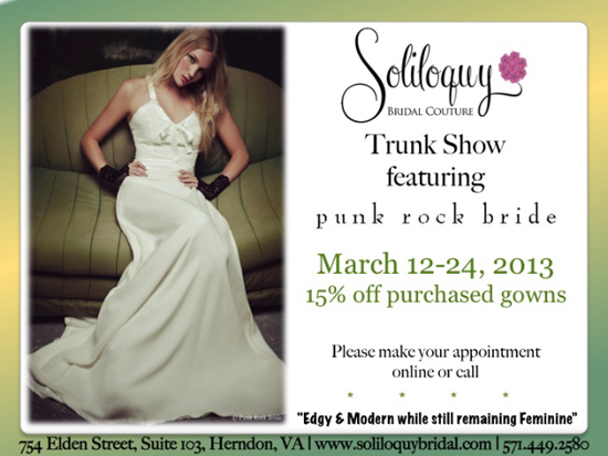 15% off Soliloquy Bridal Couture Trunk Show