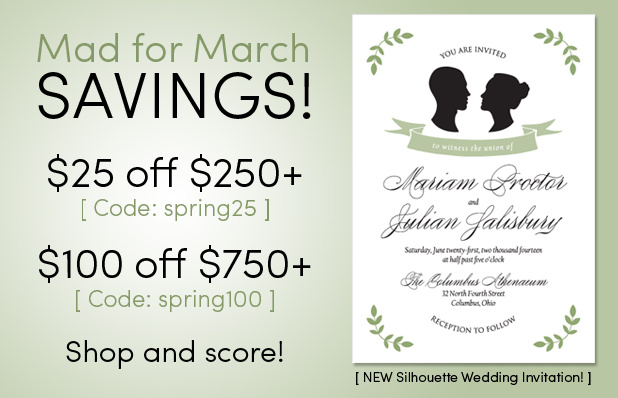 March wedding invitation savings and new silhouette design