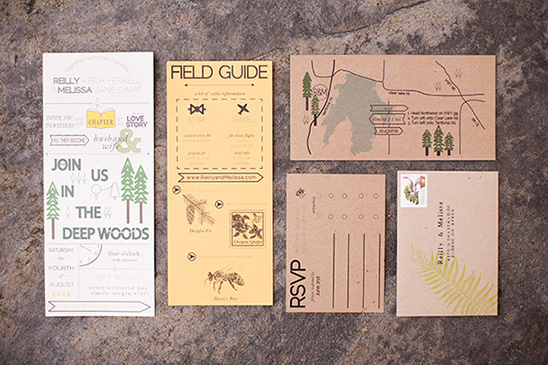 Rustic wedding invitation suite with map and RSVP card