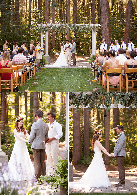 Outdoor wedding ceremony among trees
