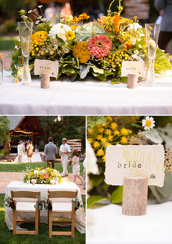 Outdoor wedding table setting with floral centerpiece
