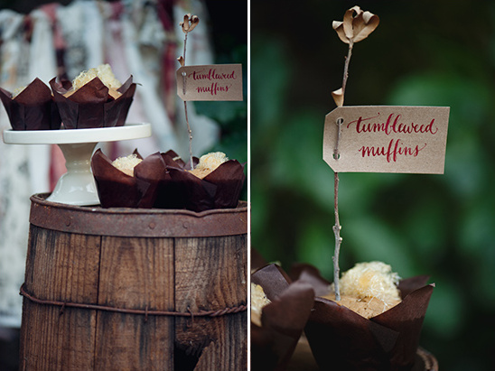 Rustic Tumbleweed Muffins on a vintage barrel display