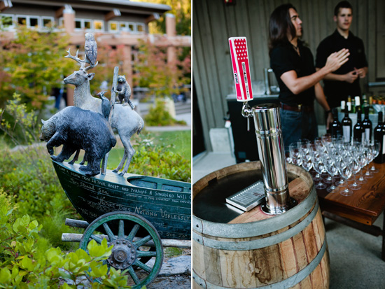 A whimsical sculpture beside a wine bar at an outdoor event