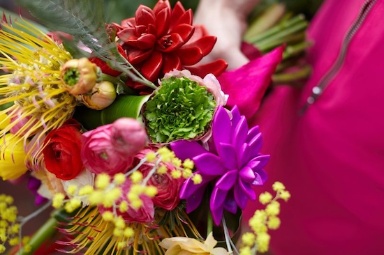 Vibrant bouquet with red, pink, and purple flowers for a special occasion