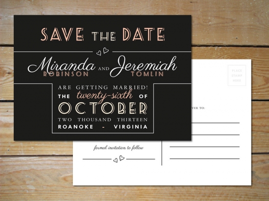 DIY Black and Peach Save-the-Date Postcard by MyCrayons