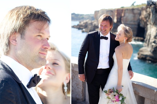 Happy couple at their wedding, smiling on a sunny day
